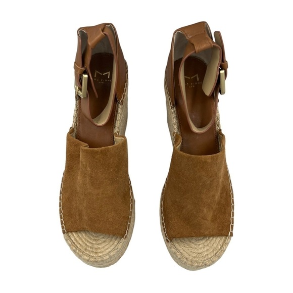 NWOT MARC FISHER Adalyn Platform Wedge Leather Espadrille Sandals Brown 9.5M - Picture 6 of 13